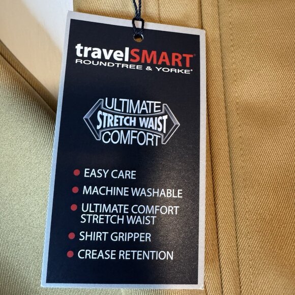 NWT Roundtree & Yorke Pants Travel Smart Mens Tall 38x36 Dress Tan Pleated - Picture 3 of 12